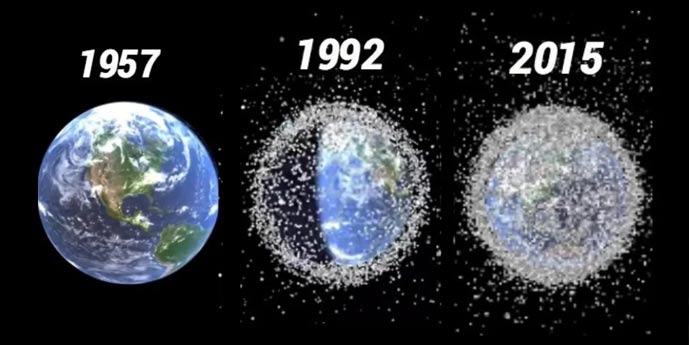 cluster of artificial satellites surrounds the Earth